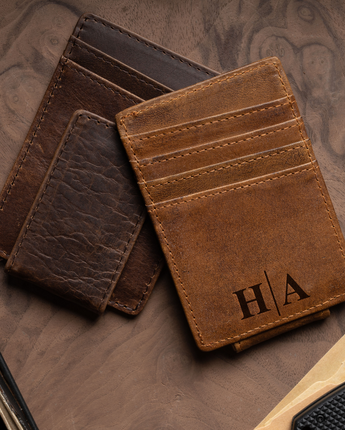 Personalized Leather Card Case with Clip