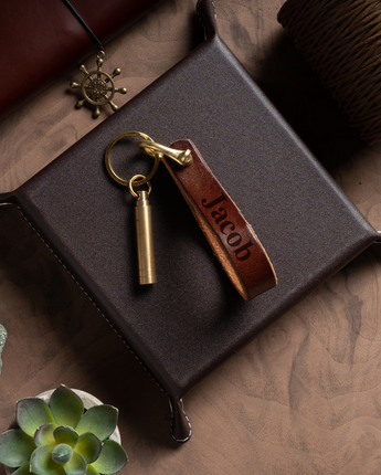 Engraved Leather Whistle Keychain