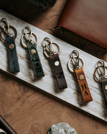 Mountain Born Personalized Leather Keychain