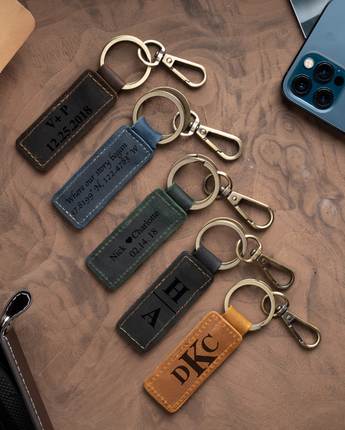 Double Rings Leather Keychain