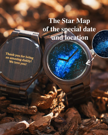 45mm Blue and Brown Personalized Night Sky Map Leather Watch