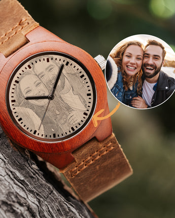 Mountain Born Custom Redwood Sketch Watch, Leather Strap