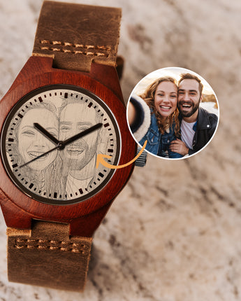 Mountain Born Custom Redwood Sketch Watch, Leather Strap