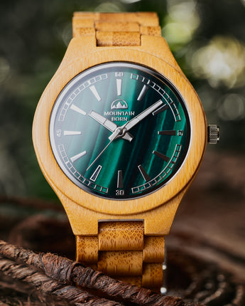 45mm Personalized Bamboo Malachite Pattern Wood Watch For Men