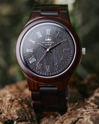 45mm Personalized Dark Ebony Wood Watch For Men