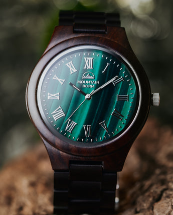 45mm Personalized Ebony Green Malachite Wood Watch For Men