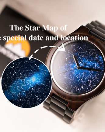 45mm Blue and Brown Personalized Night Sky Map Wood Watch