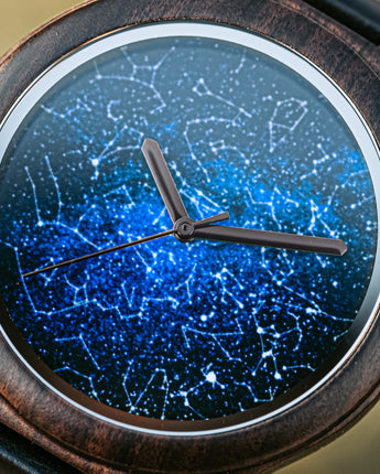 45mm Blue and Brown Personalized Night Sky Map Wood Watch