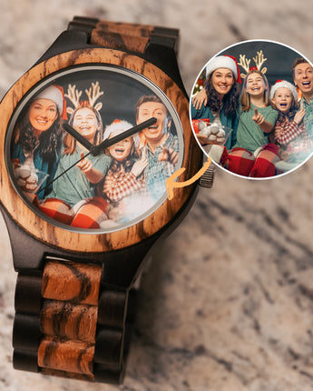 Mountain Born Customized All Wood Photo Watch For Men, Ebony and Zebrawood