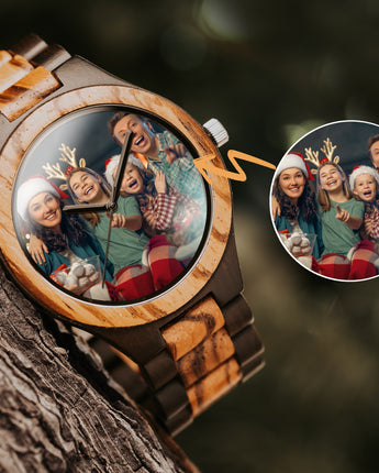 Mountain Born Customized All Wood Photo Watch For Men, Ebony and Zebrawood