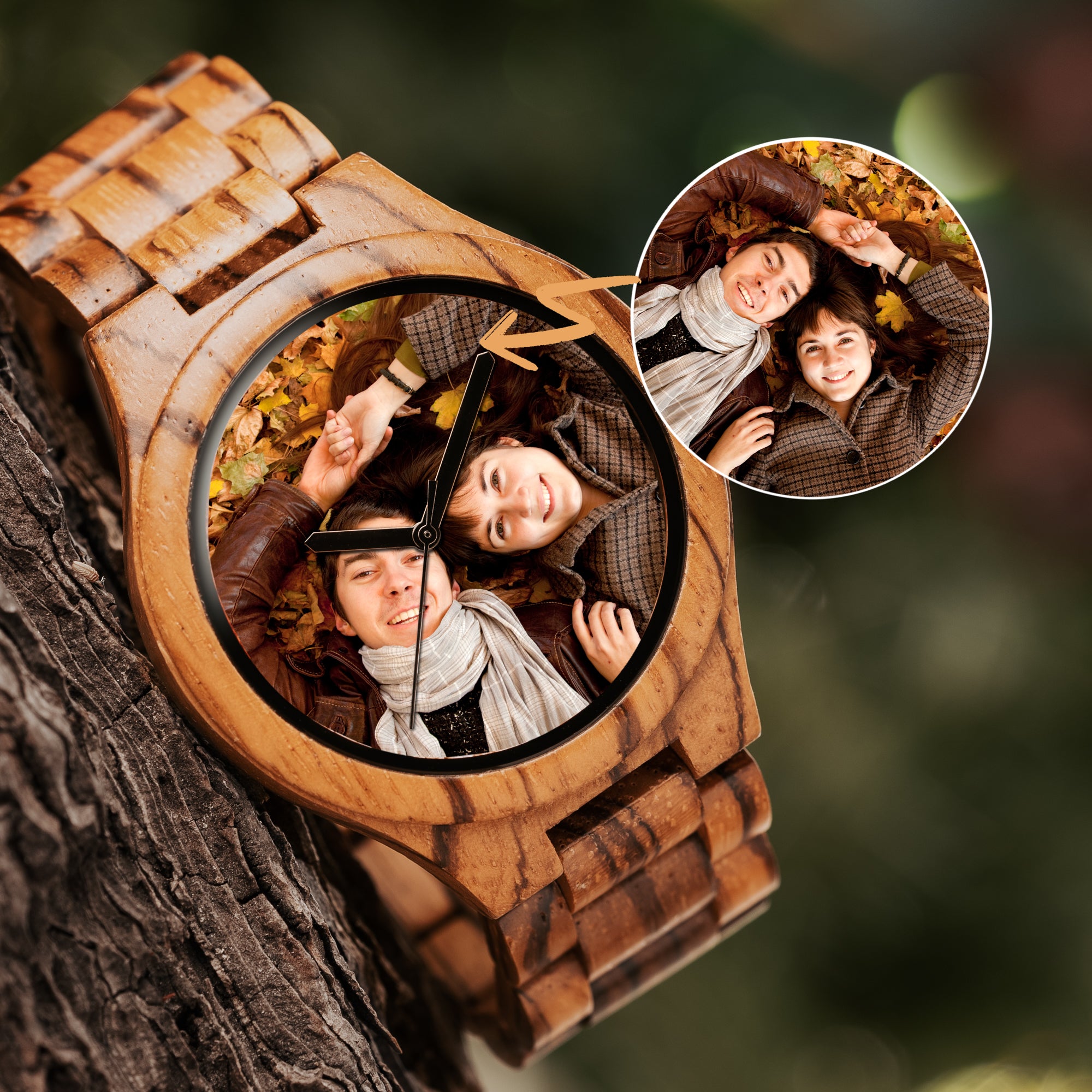 Mountain Born Customized All Wood Photo Watch For Men, Zebrawood