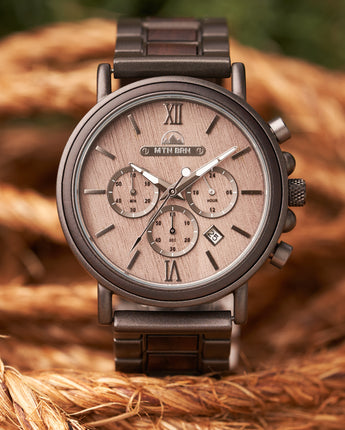 Grey Maple Wood and Ebony Chronograph Watch