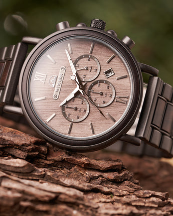 Grey Maple Wood and Ebony Chronograph Watch