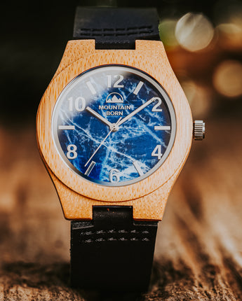 40mm Bamboo Wood Blue Marble Groomsmen Men Watch