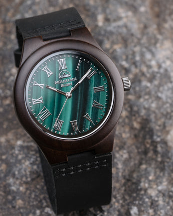 40mm Ebony Green Marble Wood Watch