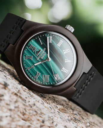 40mm Ebony Green Marble Wood Watch