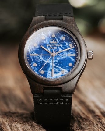 40mm Ebony Blue Marble Wood Watch