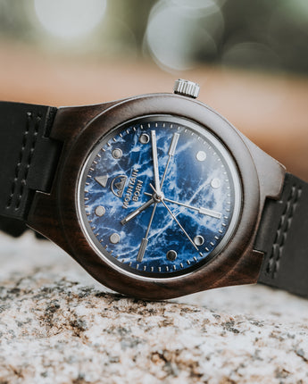 40mm Ebony Blue Marble Wood Watch