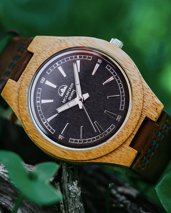 Mountain Born Personalized Bamboo and Ebony Wood Watch For Men