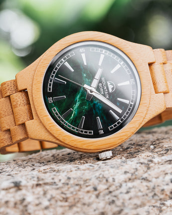 45mm Personalized Bamboo Green Marble Wood Watch For Men