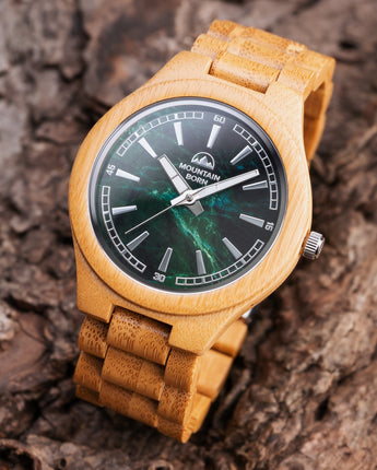 45mm Personalized Bamboo Green Marble Wood Watch For Men