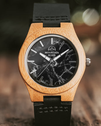 40mm Wood Black Marble Groomsmen Men Watch