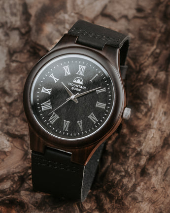 Mountain Born Personalized Ebony Wood Watch For Men