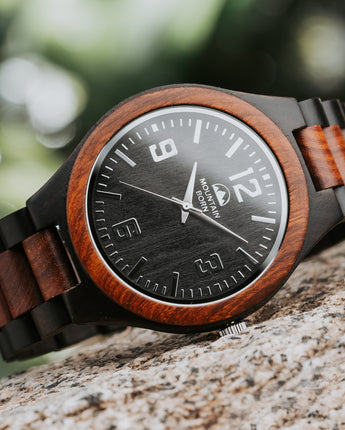 Mountain Born Personalized Ebony and Rosewood Wood Watch For Men