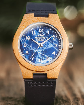 40mm Wood Blue Marble Groomsmen Men Watch