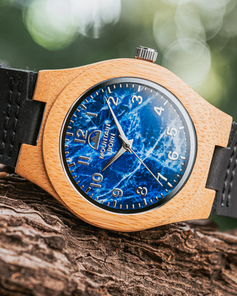 40mm Wood Blue Marble Groomsmen Men Watch