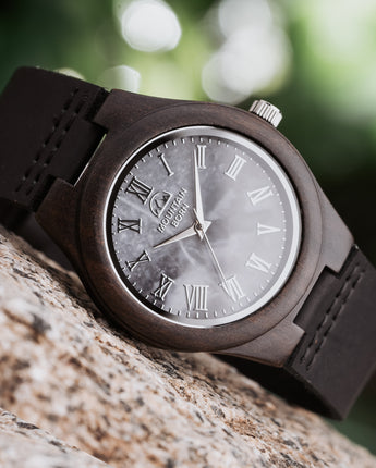 40mm Ebony Grey Marble Wood Watch