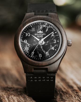 40mm Ebony Black Marble Wood Watch