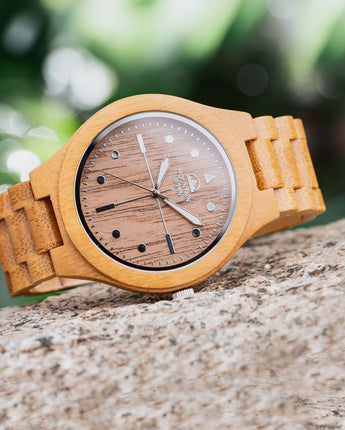 Mountain Born Personalized Bamboo and Walnut Wood Watch For Men