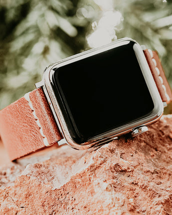 Cognac Leather Silver Apple Strap