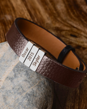 Brown Name Plates Leather Bracelet