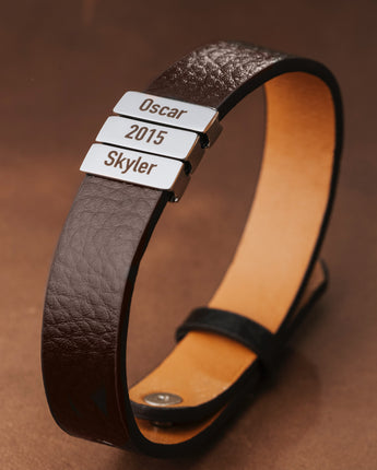 Brown Name Plates Leather Bracelet