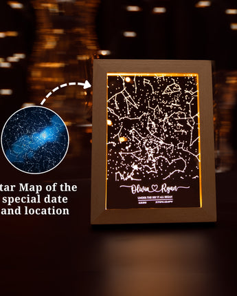 Wooden Framed Constellation Star Map Night Light