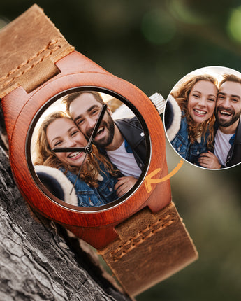 Mountain Born Customized Wood Photo Watch For Men, Redwood