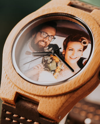 Mountain Born Customized Wood Photo Watch For Men, Bamboo