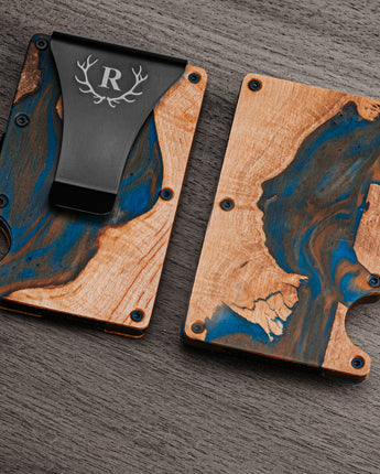 Blue Resin & Maple Wood Wallet