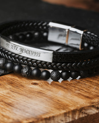 Personalized Layered Mens Leather Bracelet