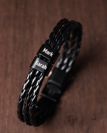 Black Woven Braided Leather Cuff Bracelet