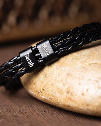 Black Woven Braided Leather Cuff Bracelet