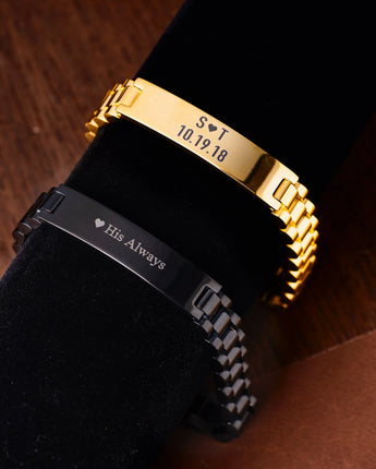 Gold & Black Engraved Plate Bracelet