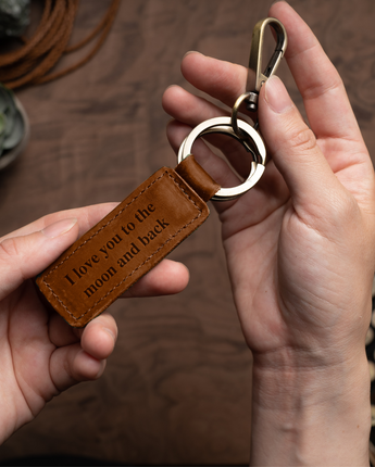 Double Rings Leather Keychain