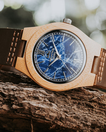 40mm Bamboo Blue Marble Wood Watch