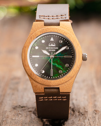 40mm Bamboo Green Marble Wood Watch