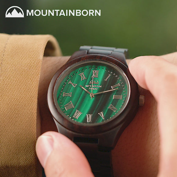 Mountain Born Personalized Bamboo and Walnut Wood Watch For Men